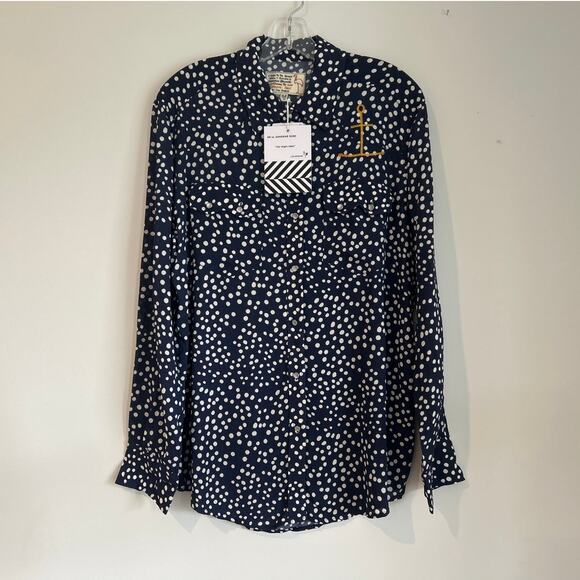NWT Free People x Sandrine Rose Polka Dot Button Down Shirt Navy/White, Womens M - Picture 1 of 8